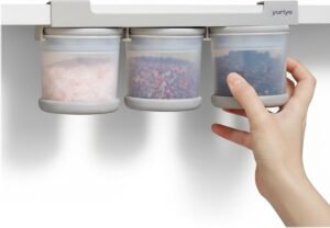 Under Cabinet Spice Rack for Cabinet Storage, Under Shelf Organizer with 3 Airtight Hanging Jars & Measuring Lids