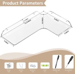 Inch Clear Corner Shelf Wall Mount Set of 4, Acrylic Corner Floating Shelves, Wall Organizer Shelf