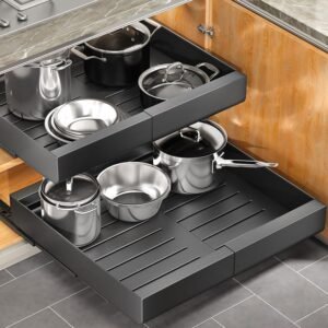 Pull out Cabinet Organizer, Expandable(12"-20") Heavy Duty Slide out Drawer Fixed with Adhesive Nano Film for Pots, Roll out Shelf Storage for