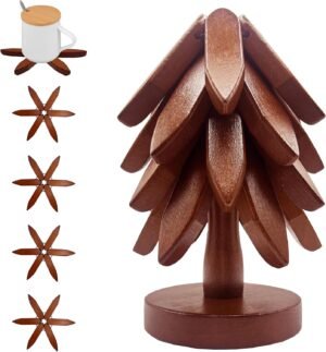 Wooden Trivets for Hot Dishes, Stackable Christmas Tree Trivet Set