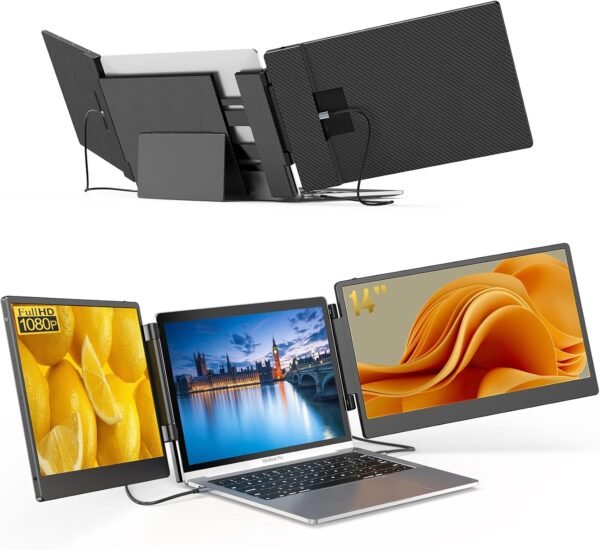 14" Laptop Screen Extender - Upgraded FHD 1080P IPS Triple Portable Monitor: 300% More Efficient