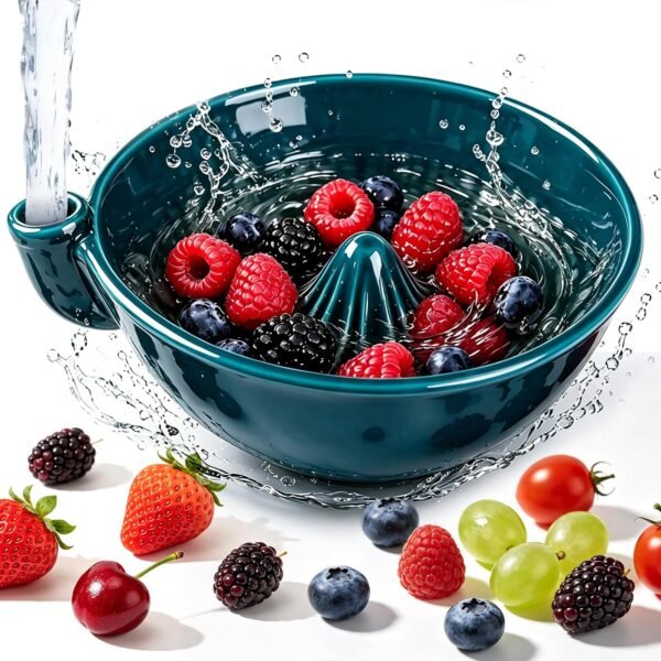 Ceramic Self-Spinning Berry Washing Bowl, Stoneware Fruit